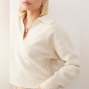 Asos Monki Knit Polo Sweater in Off White